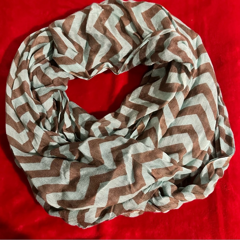 Chevron Light Blue and Brown Scarf - Picture 3 of 4